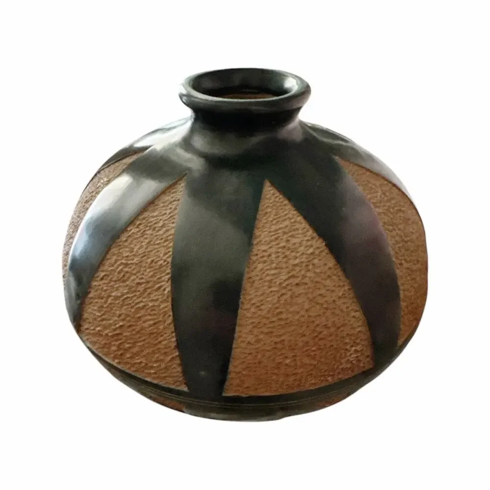 Vintage Hand Carved South American Brown Tan Pottery Vase